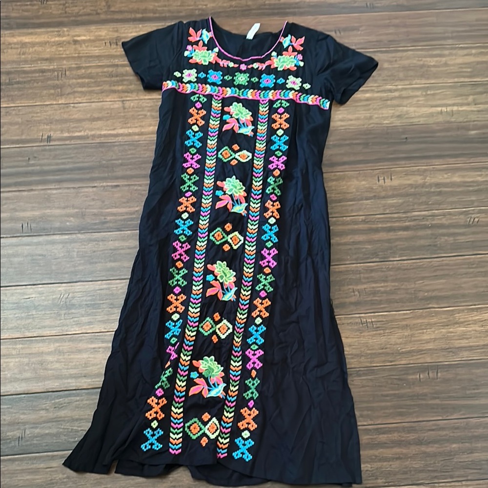 Embroidered Black Maxi Dress